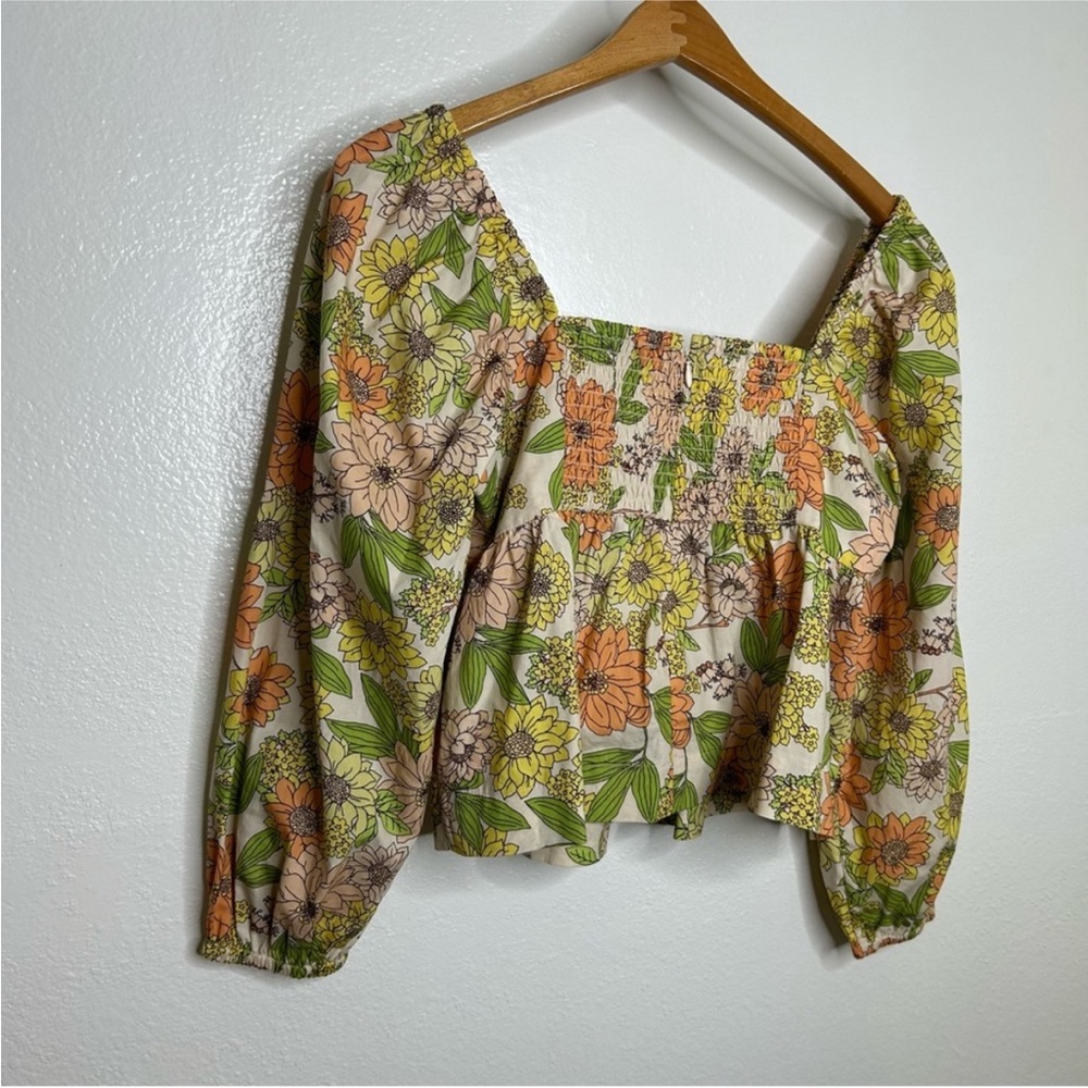 J. Crew Reimagined Square Neck Floral Cotton Blouse Puffed Sleeve Top - Picture 3 of 8